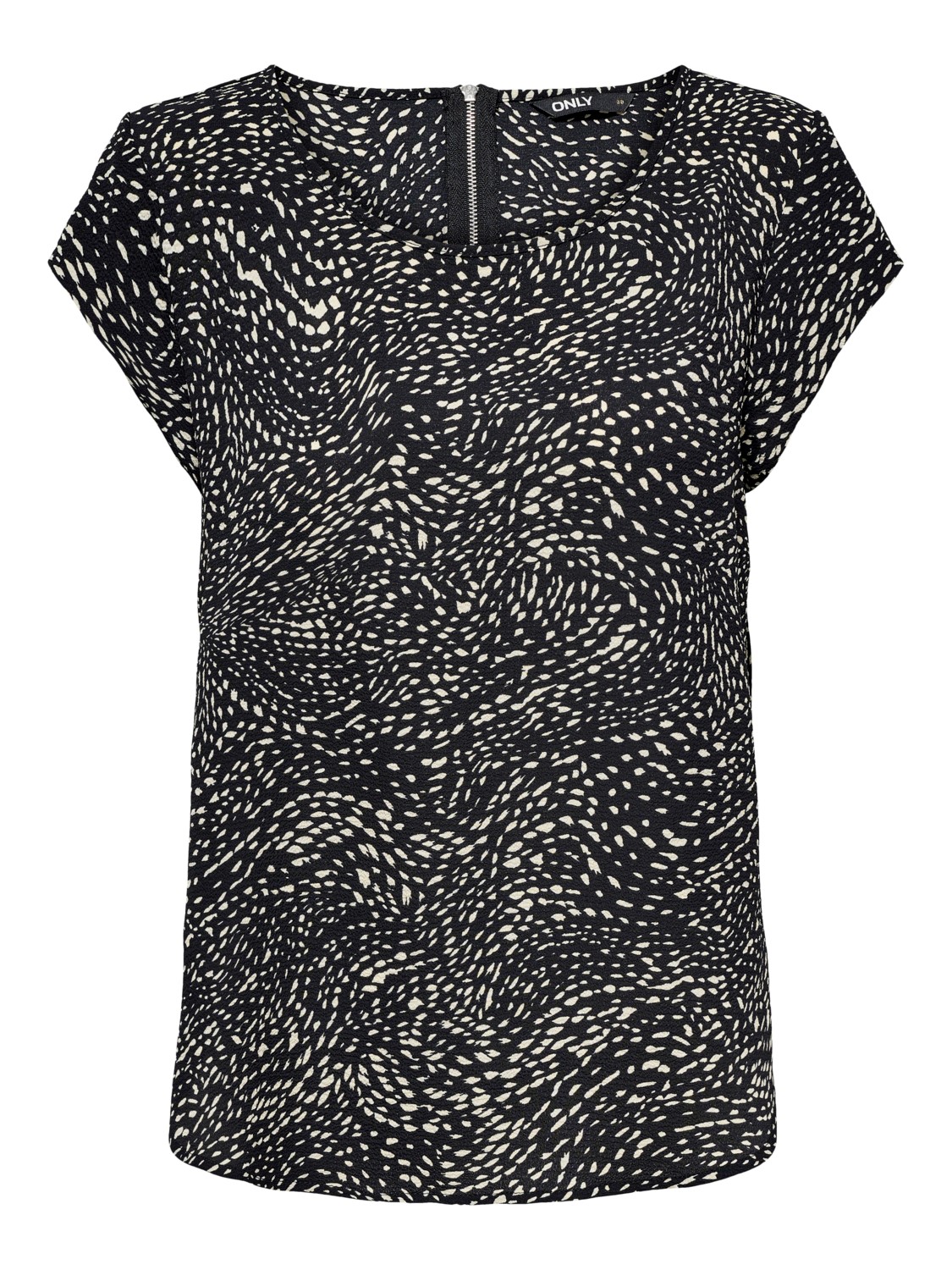 Bild von ONLY Damen Bedruckte Kurzarm Bluse Print Basic Rundhals Ausschnitt T-Shirt Blouse Oberteil ONLVIC, Farben:Schwarz-5, Größe:34