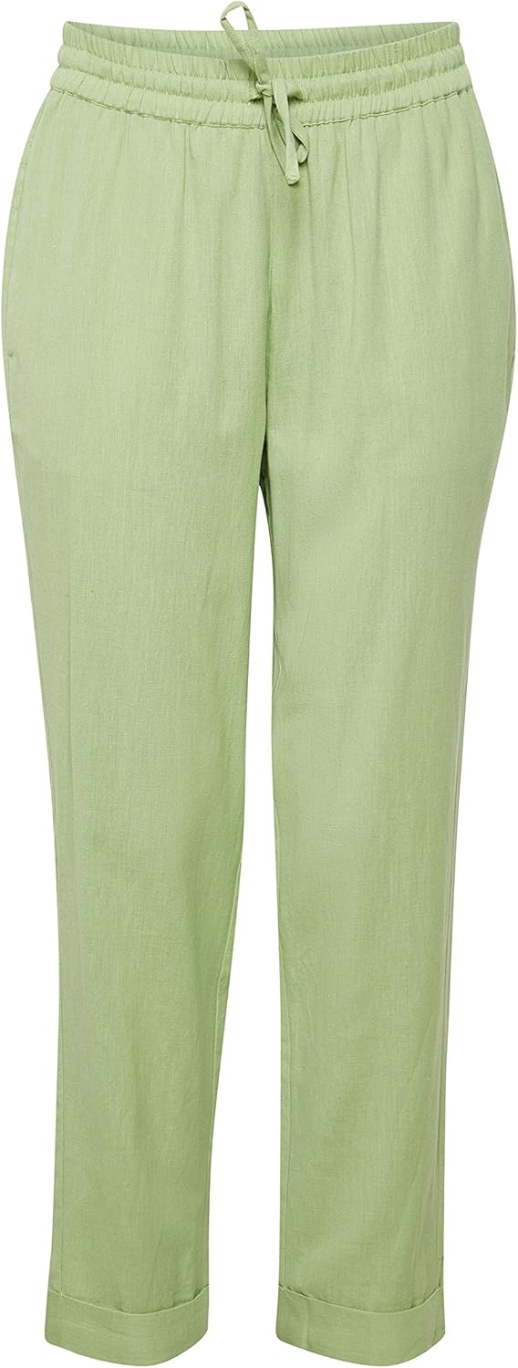 Bild von fransa FRMaddie Damen Leinenhose Hose Stoffhose Leinen Mix mit Kordeln Regular Fit Mid Waist, Größe:XL, Farbe:Forest Shade Melange (1564231)