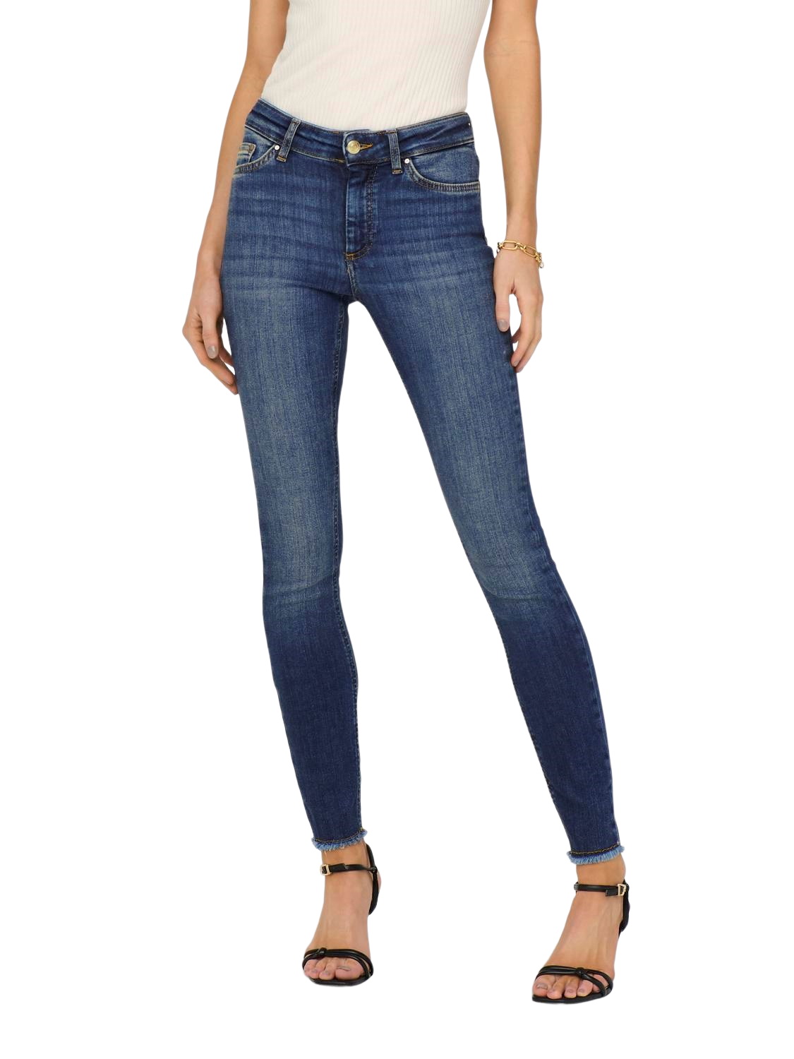Bild von Only Damen Jeans ONLBLUSH MID SK ANK RAW DNM REA194 - Skinny Fit - Blau - Medium Blue Denim