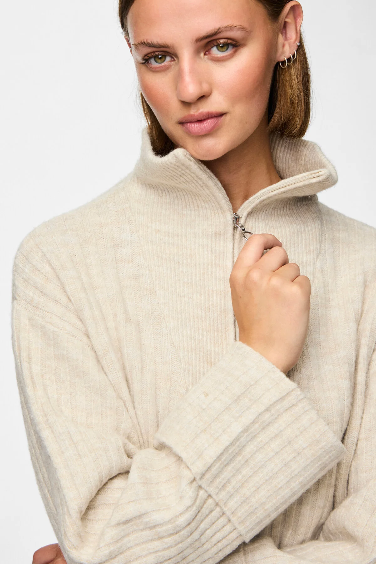 Bild von PIECES Weißer, Dünner, Gerippter Rollkragenpullover für Damen - XS