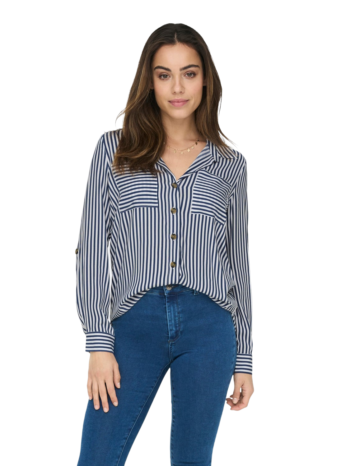Bild von ONLY® Hemdbluse, Brusttaschen, für Damen, blau, L