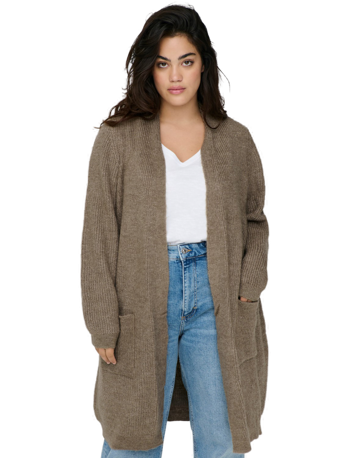 Bild von Carmakoma by Only Damen Strickjacke CARJADE-Plus Size 42/44 46/48 50/52 54 Braun, Größe:50/52 L, Farbe:Caribou Melange 15283124