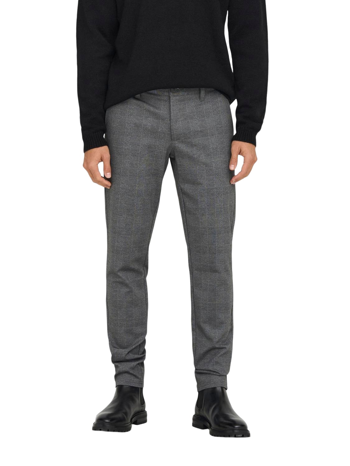 Bild von ONLY & SONS Herren Chino Hose ONSMARK Slim Check 9887 - Slim Fit - Stretch, Größe:34W / 32L, Farbe:Limestone 22019887