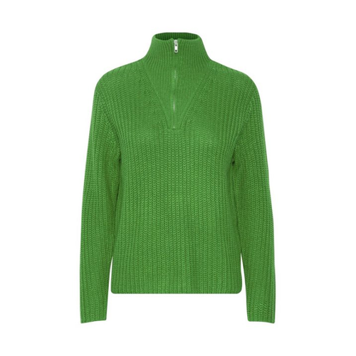 Bild von b.young Strickpullover Grobstrick Pullover Troyer Sweater mit Reißverschluss Kragen 6677 in Grün