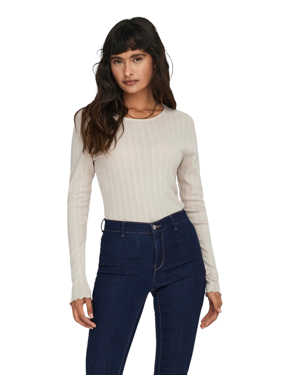 Bild von ONLY Damen Einfarbiges Langarm Shirt Basic Rundhals Rollkanten Top Longsleeve Oberteil ONLCARLOTTA