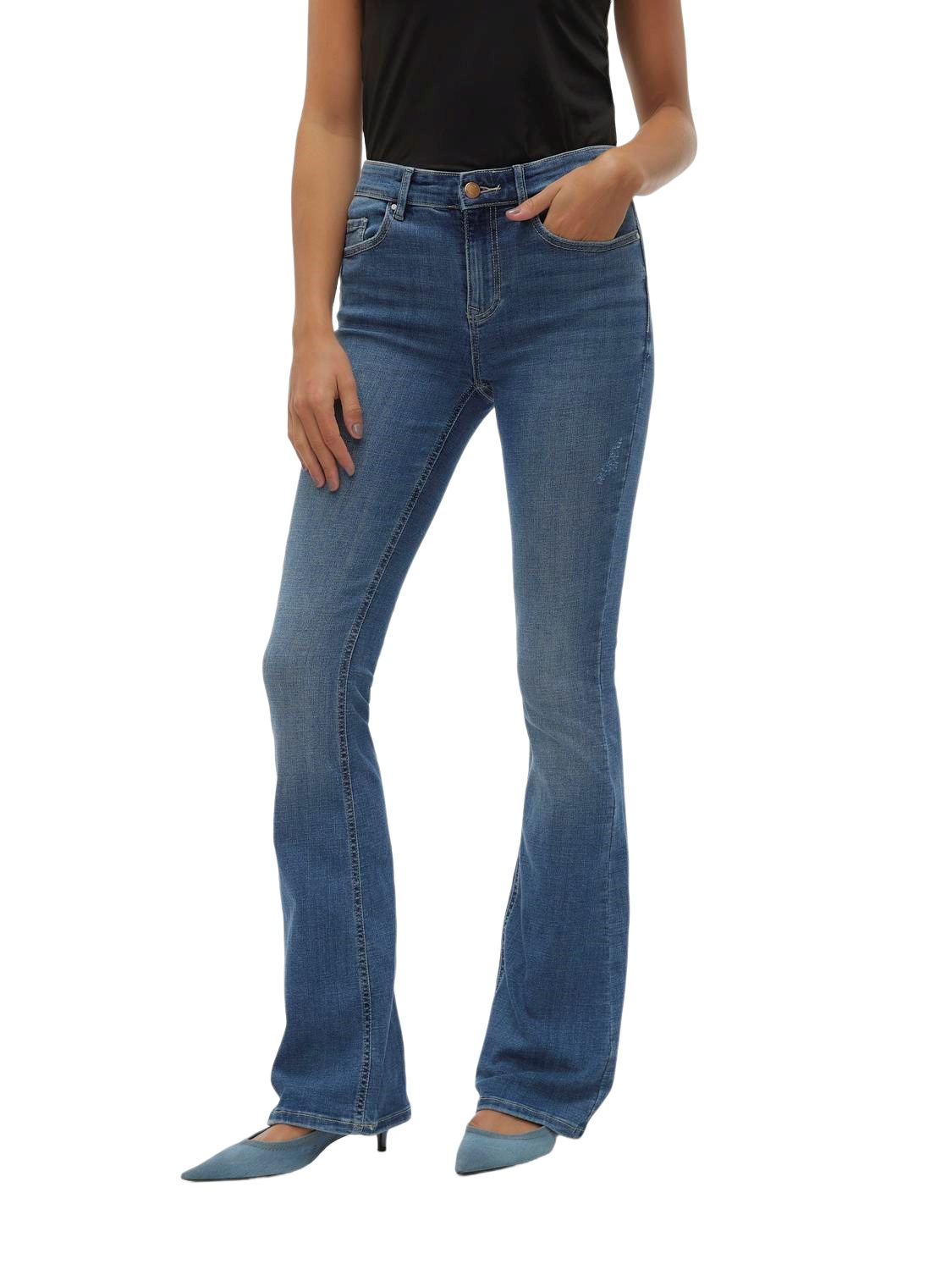 Bild von Vero Moda Damen VMFLASH MR Flared Jeans LI347 GA NOOS Hose, Medium Blue Denim, XL / 30L