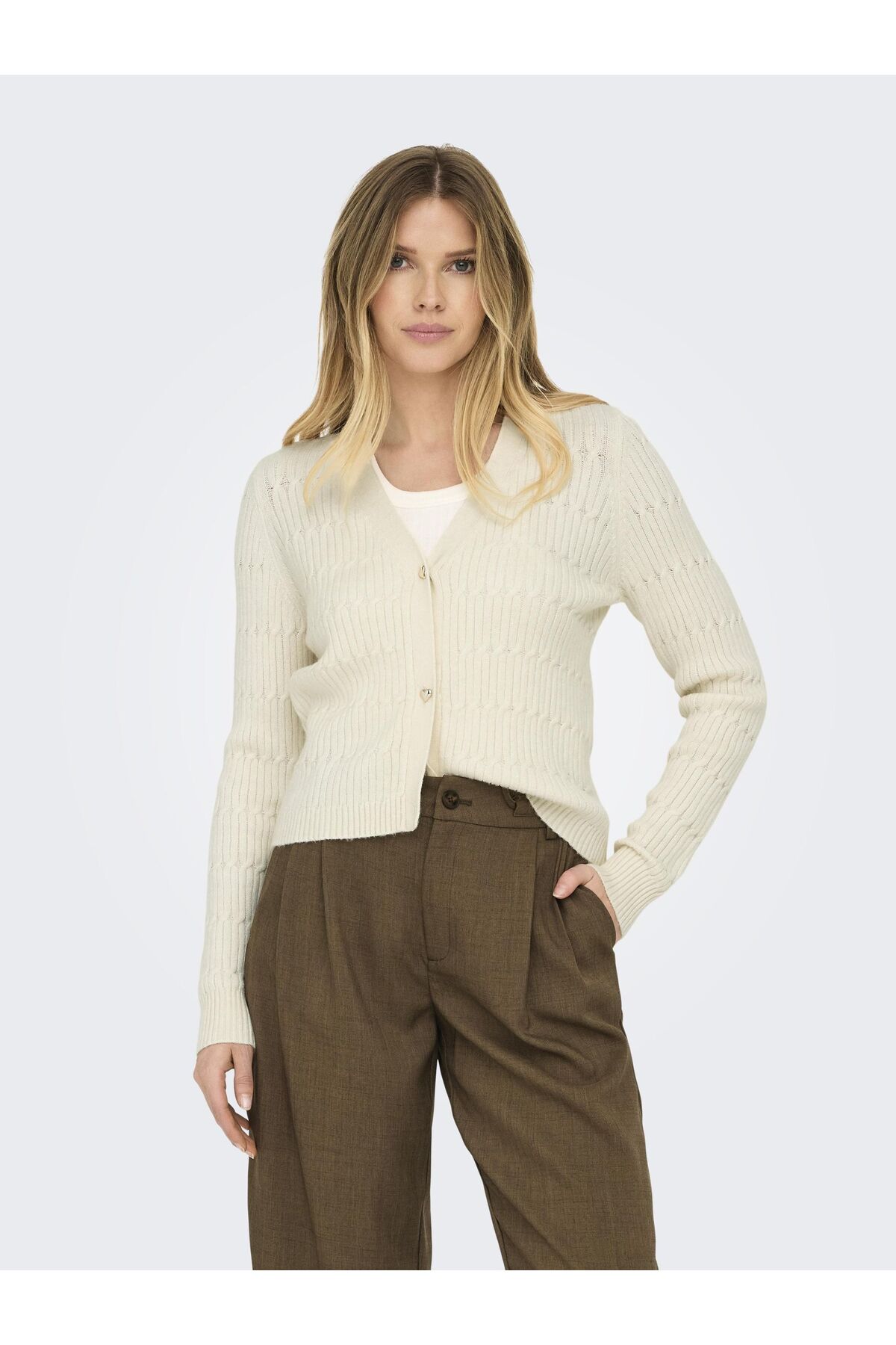Bild von ONLY® Strickjacke "Katia", V-Ausschnitt, für Damen, weiß, XL