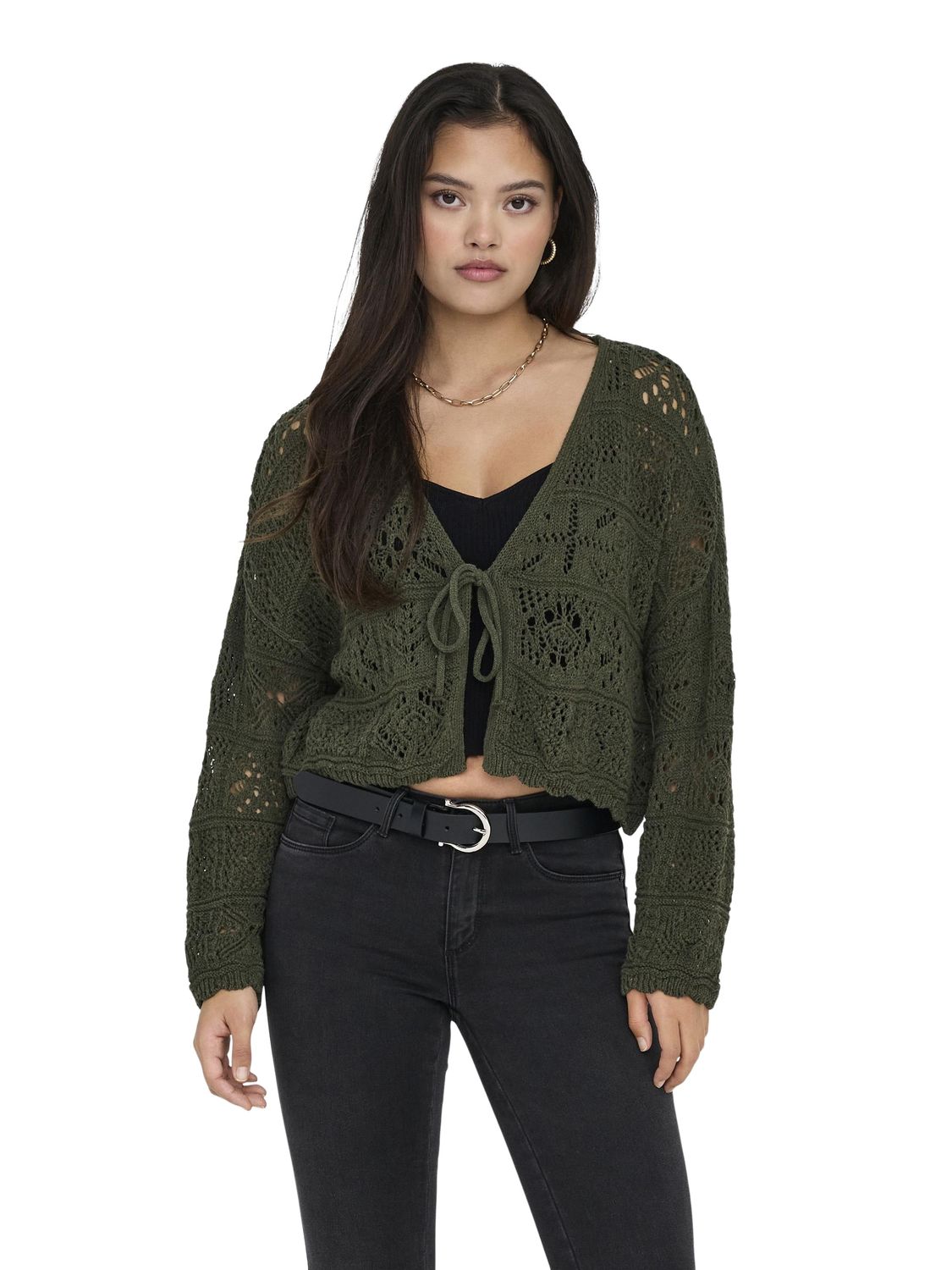 Bild von ONLY Damen Strickjacke ONLBEACH Life 7/8 - Regular Fit XS S M L XL Beige Grün, Größe:M, Farbe:Forest Night 15257604