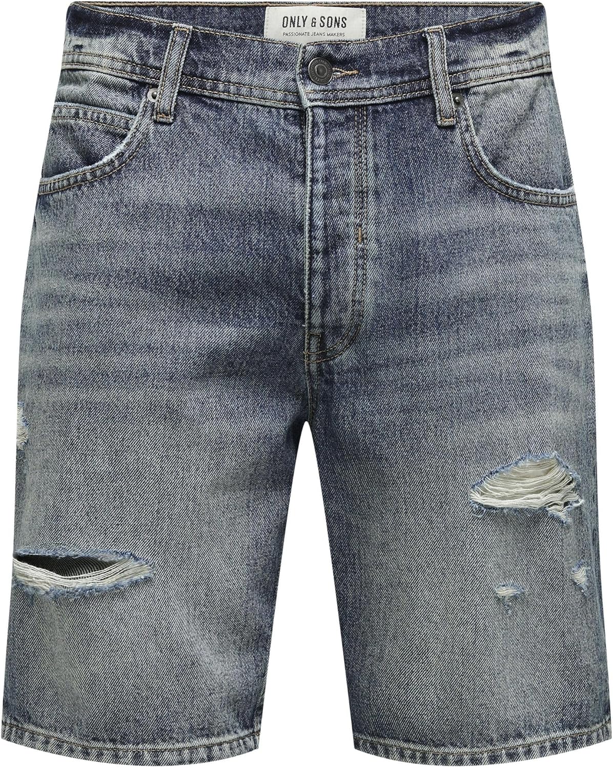 Bild von ONLY & SONS Herren Shorts Denim Midi Bermuda Mid Waist Pants Baumwolle Five-Poket Hose, Farben:Dunkelblau, Größe:L