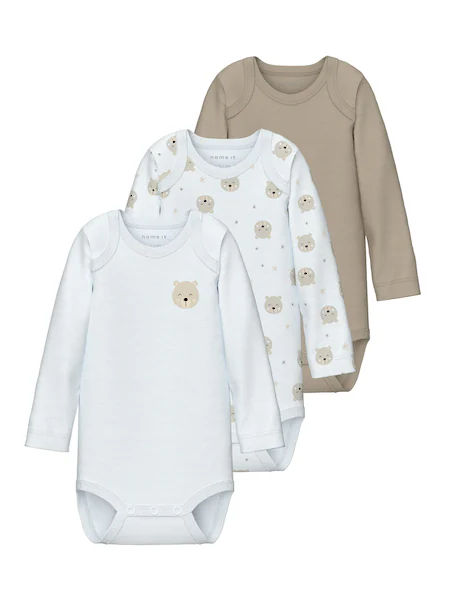 Bild von Name It Body NBNBODY 3P LS OXFORD BEAR NOOS (Packung, 3-tlg)