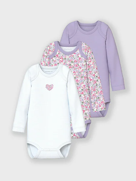 Bild von Name it Nbfbody 3p Ls Lilac Petit Flower Design Noos für Damen - 80