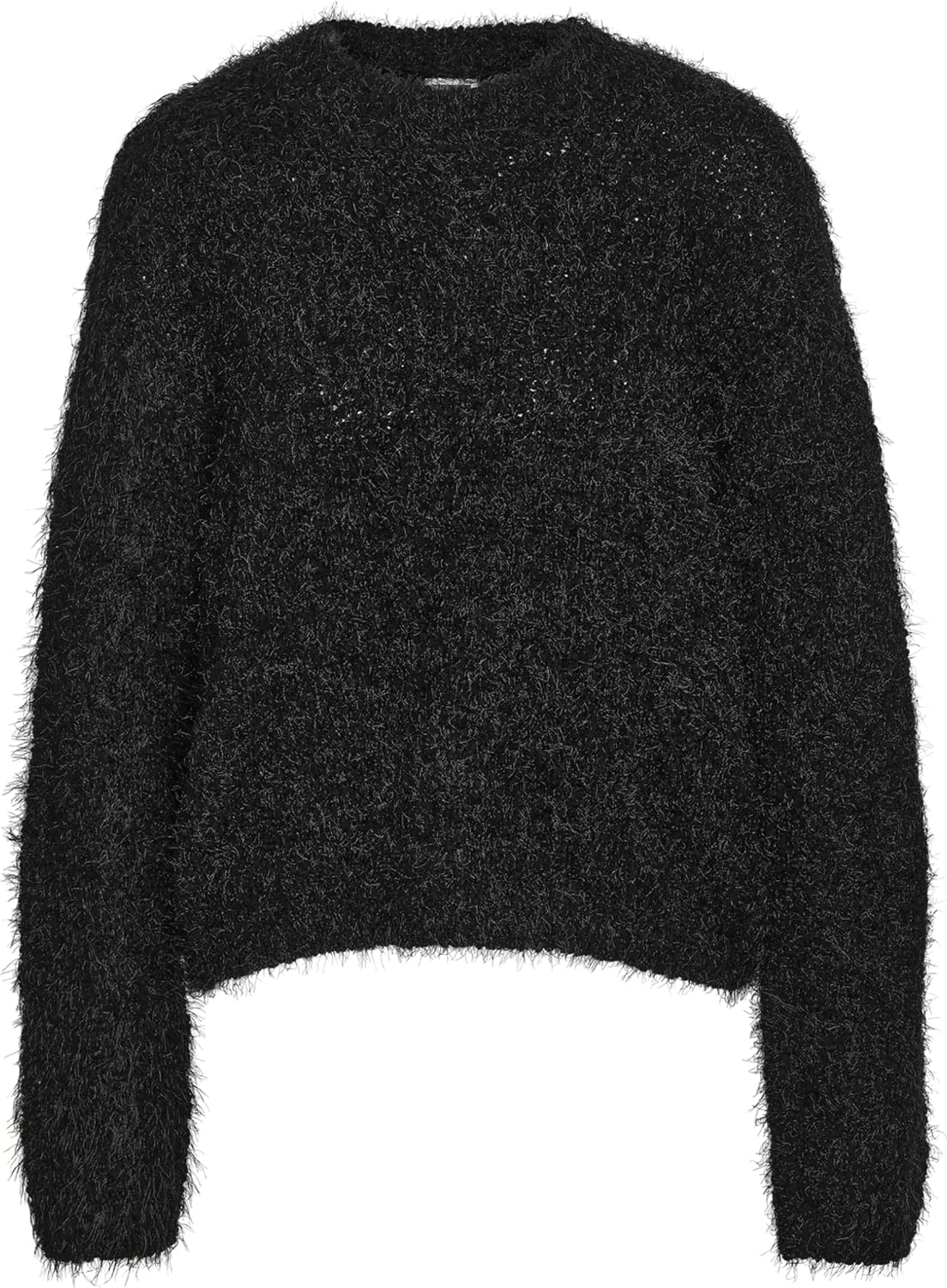 Bild von Noisy may Damen Strickpullover Relaxed Fit Flauschiger Stoff Rundhals Lange Ärmel, Farben:Schwarz-2, Größe:L