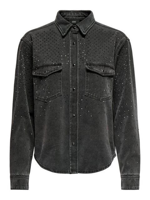 Bild von JACQUELINE de YONG Blusenshirt Jeansbluse Hemdkragen Glitzer-Effekt Brusttaschen 8279 in Schwarz