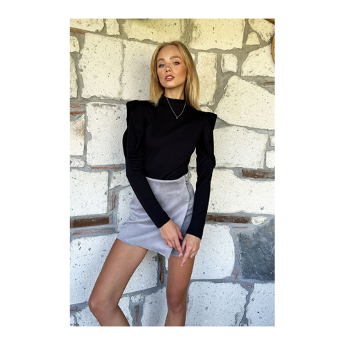 Bild von Stylische Trend Alaçatı Stili schwarze Krepp-Strickbluse für Damen