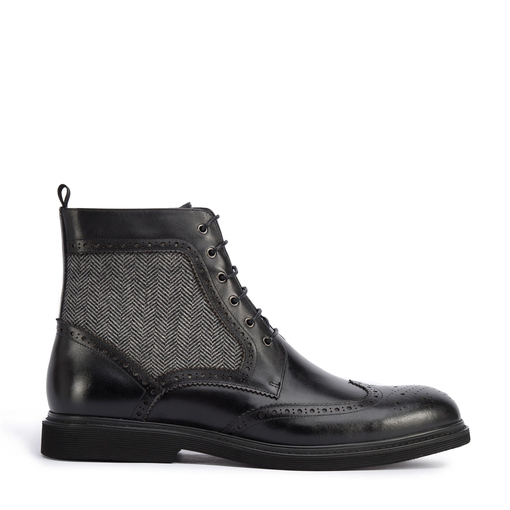 Bild von Wittchen Schwarze Herren-Lederstiefel Mit Fischgrätenmuster Schwarz Obuwie Naturleder