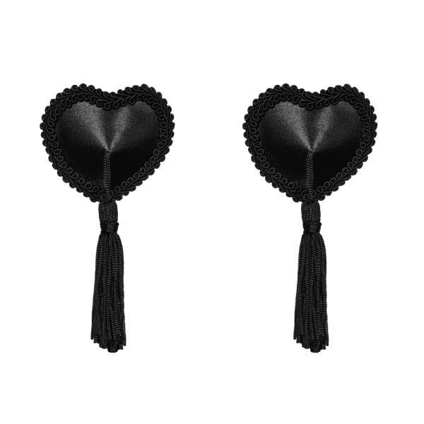 Bild von Obsessive Brustwarzenabdeckung Nipple Pasties mit Tasseln Herzform - schwarz (1 Paar), Satin