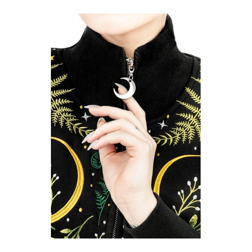 Bild von Restyle Herbal Cropped Sweatshirt - Gothic Botanical Zip-Up Top