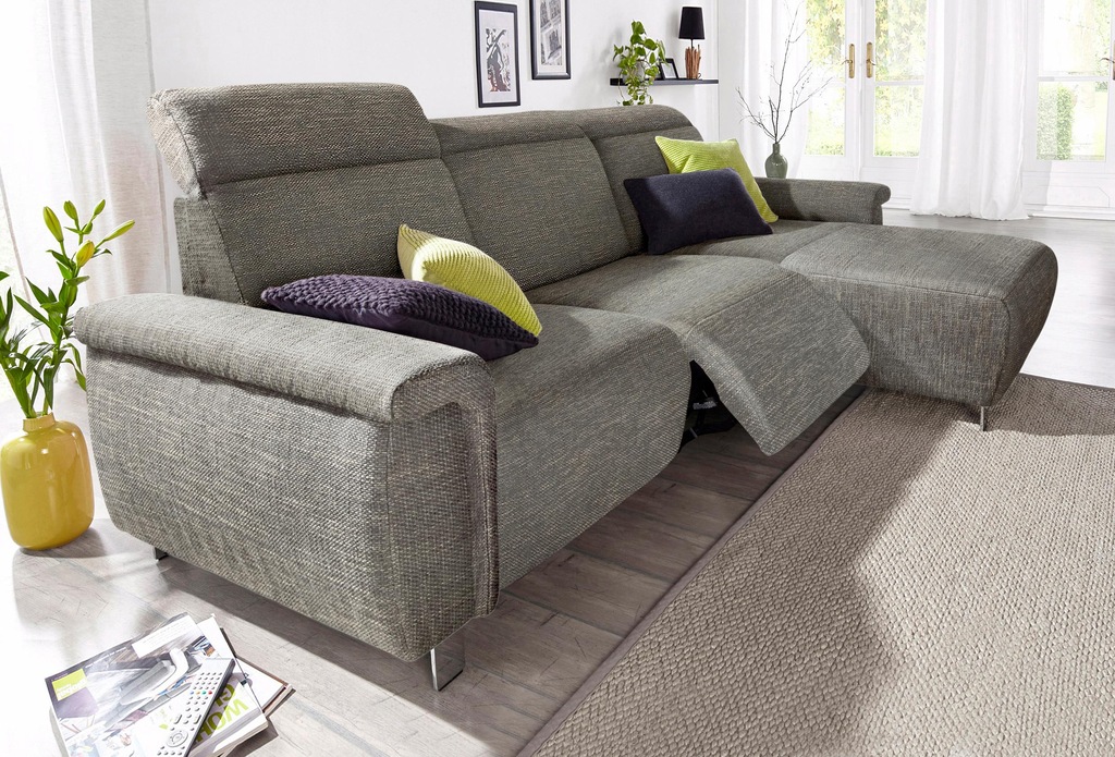 Bild von Cavadore Ecksofa Tawo mit Longchair rechts / Polsterecke mit Relaxliner und Kopfteilverstellung im modernen Design / 253 x 91 x 168 / Strukturstoff Dunkelgrau