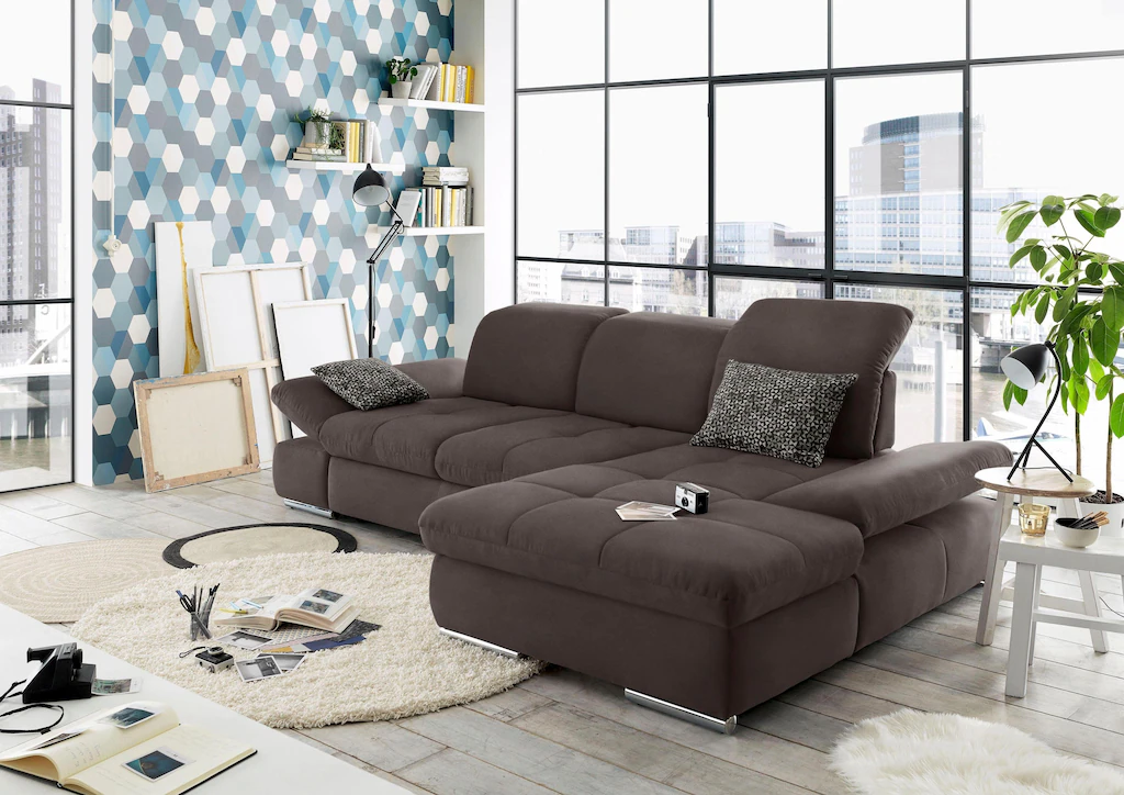 Bild von set one by Musterring Ecksofa "SO4100 V", mit verstellbaren Kopfteilen, wahlweise mit Funktionen, Cord-Bezug