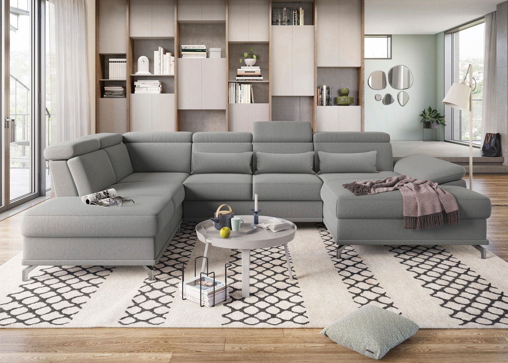 Bild von sit&more Wohnlandschaft "Cabrio U-Form, mit Sitztiefenverstellung, Arm- und Kopfteilverstellung", 3 Nierenkissen, Federkern, optional Bettfunktion und Stauraum