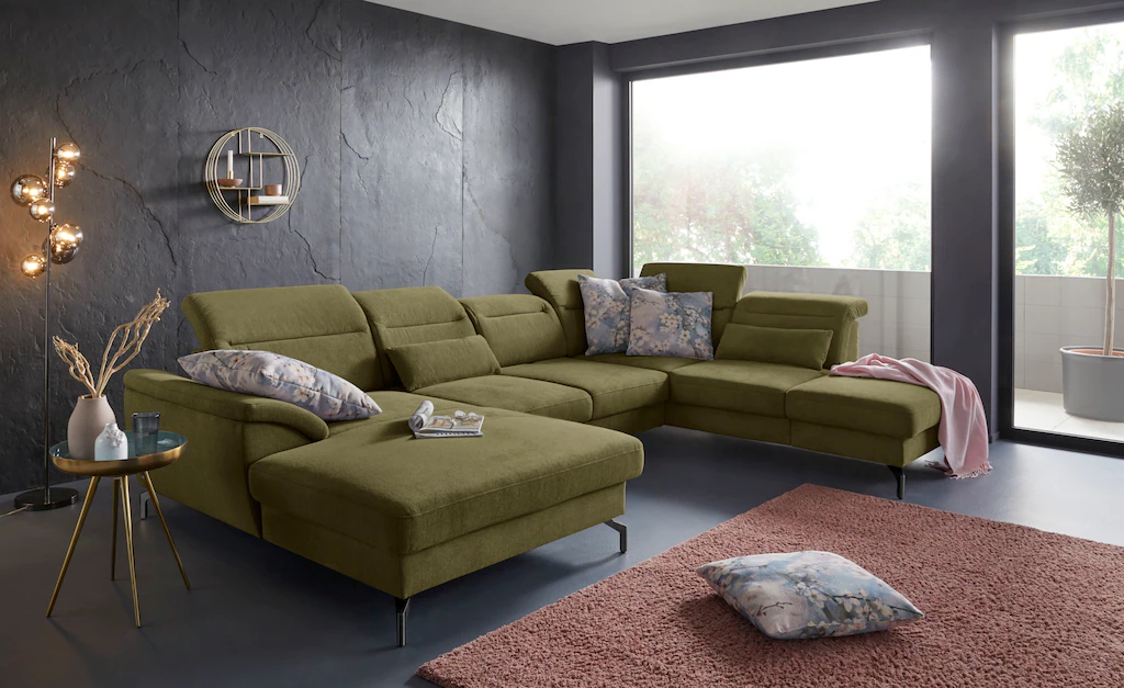 Bild von sit&more Wohnlandschaft "Percy U-Form", 15 cm Fußhöhe, Sitztiefenverstellung, wahlweise in 2 Fußfarben