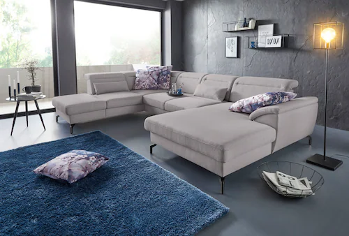 Bild von sit&more Wohnlandschaft "Percy U-Form", 15 cm Fußhöhe, Sitztiefenverstellung, wahlweise in 2 Fußfarben
