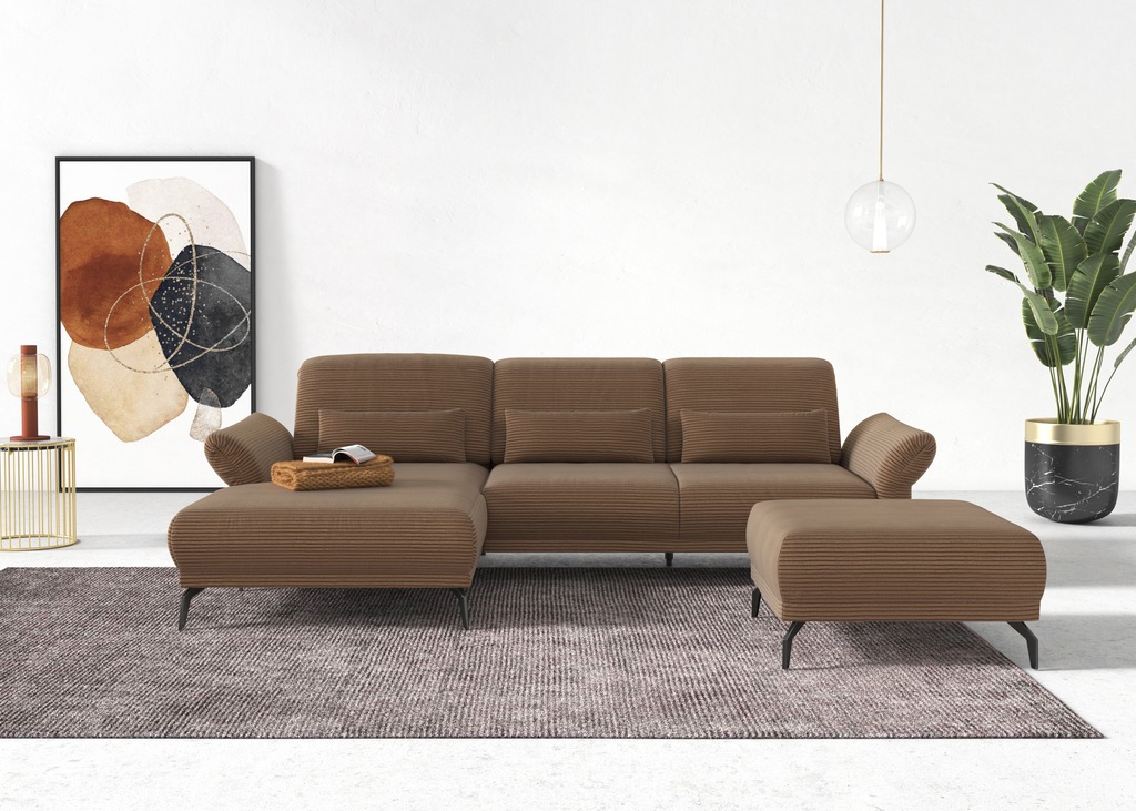 Bild von INOSIGN Ecksofa "Coco L-Form", Sitztiefen-, Arm- und Kopfteilverstellung, Cord-Bezug, Fußhöhe 15 cm