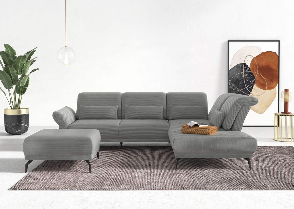 Bild von INOSIGN Ecksofa "Coco L-Form", Sitztiefen-, Arm- und Kopfteilverstellung, Cord-Bezug, Fußhöhe 15 cm
