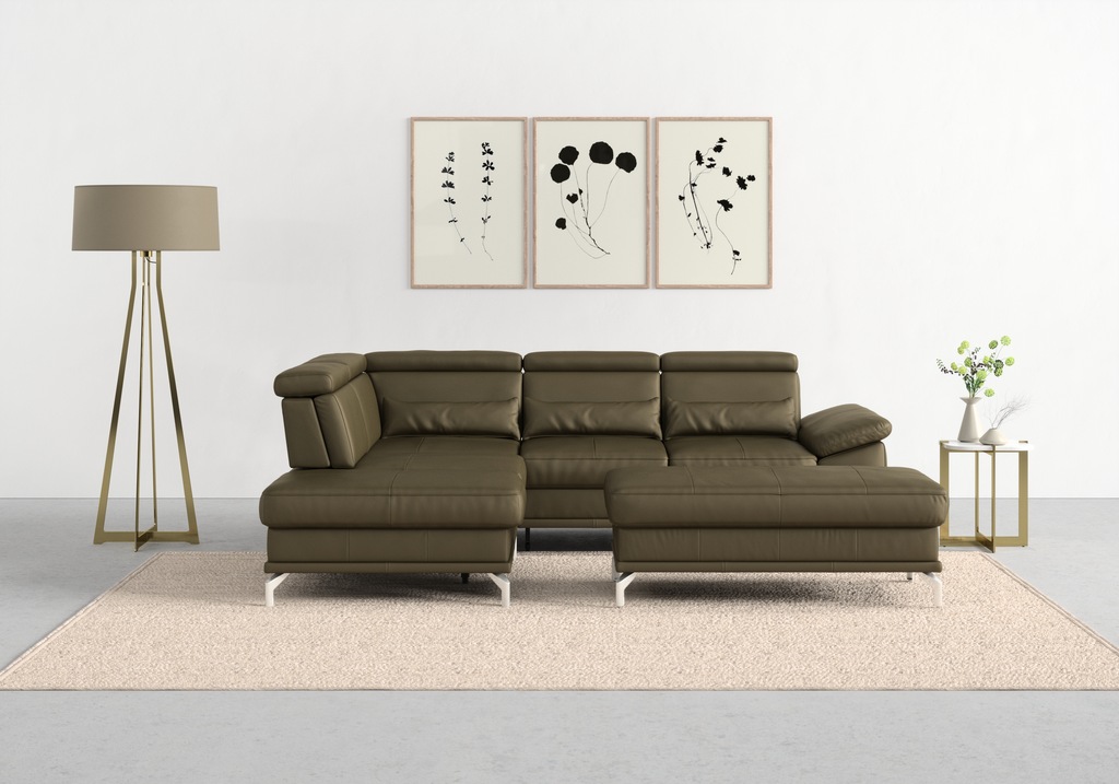 Bild von sit&more Ecksofa "Cabrio L-Form, mit Sitztiefenverstellung, Arm- und Kopfteilverstellung", 3 Nierenkissen, Federkern, optional Bettfunktion und Stauraum