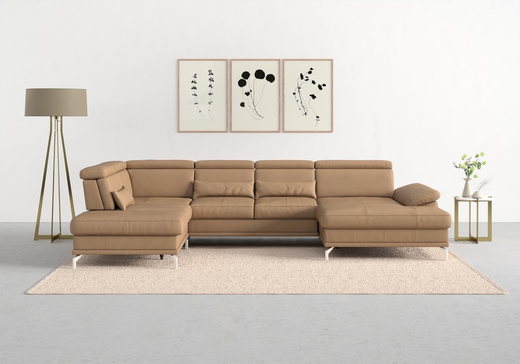 Bild von sit&more Wohnlandschaft "Cabrio U-Form, mit Sitztiefenverstellung, Arm- und Kopfteilverstellung", 3 Nierenkissen, Federkern, optional Bettfunktion und Stauraum