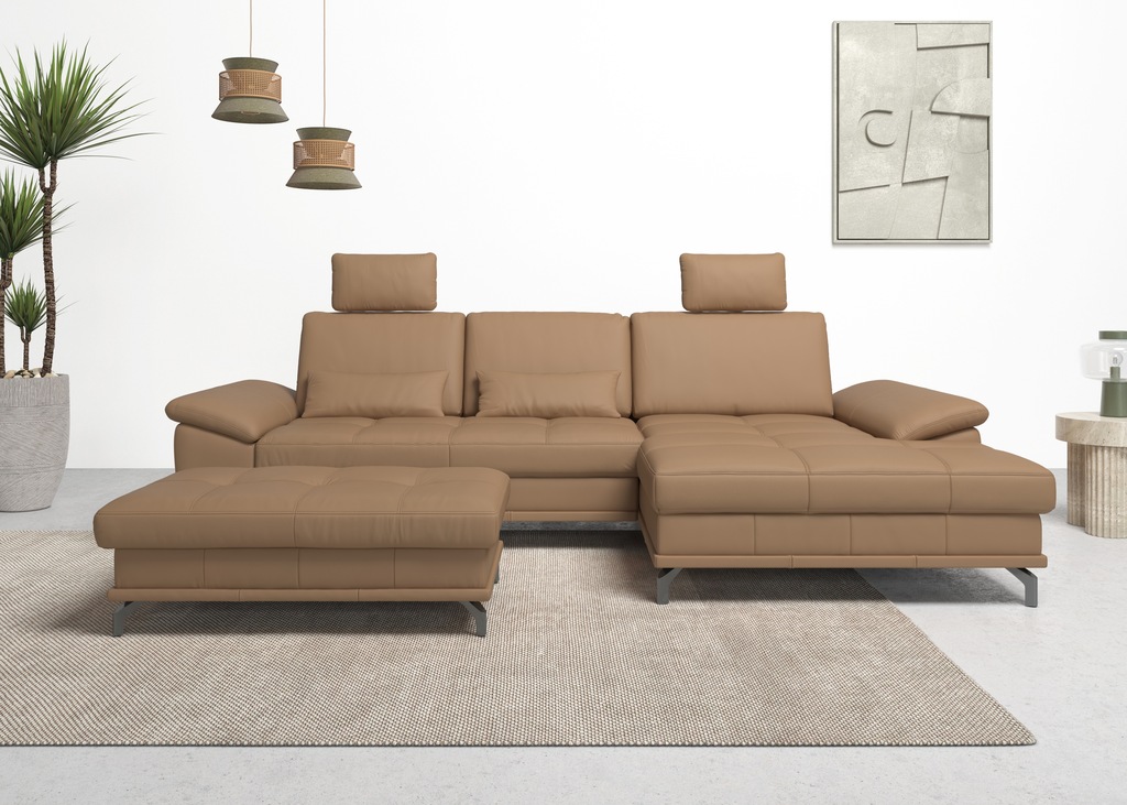 Bild von Places of Style Ecksofa Costello L-Form, mit Sitztiefenverstellung, Armteilverstellung und, 3 Nierenkissen, optional Bettfunktion und Bettkasten