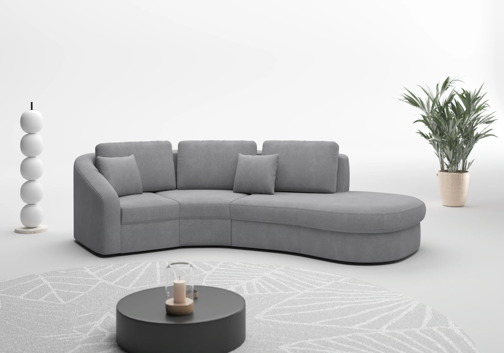 Bild von Cavadore Ecksofa Jawa / Bodennahe Eckcouch mit Element 1-sitzig und Trapezecke halbrund (60 Grad) / 266 x 88 x 230 / Flachgewebe, Grau
