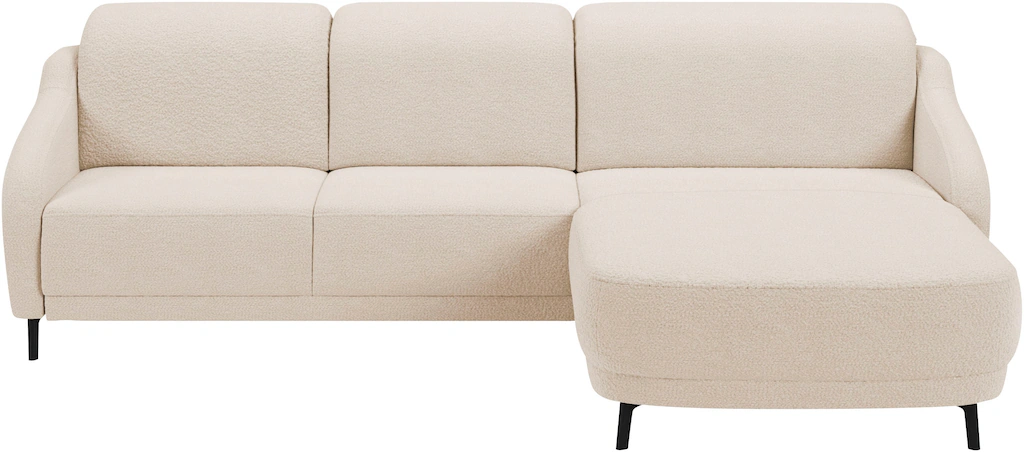 Bild von CAVADORE Ecksofa Blue/Moderne Eckcouch mit Longchair, inklusiv Kopfteilverstellung und mattschwarzen Metallfüßen / 271 x 93 x 191 / Flachgewebe, Beige