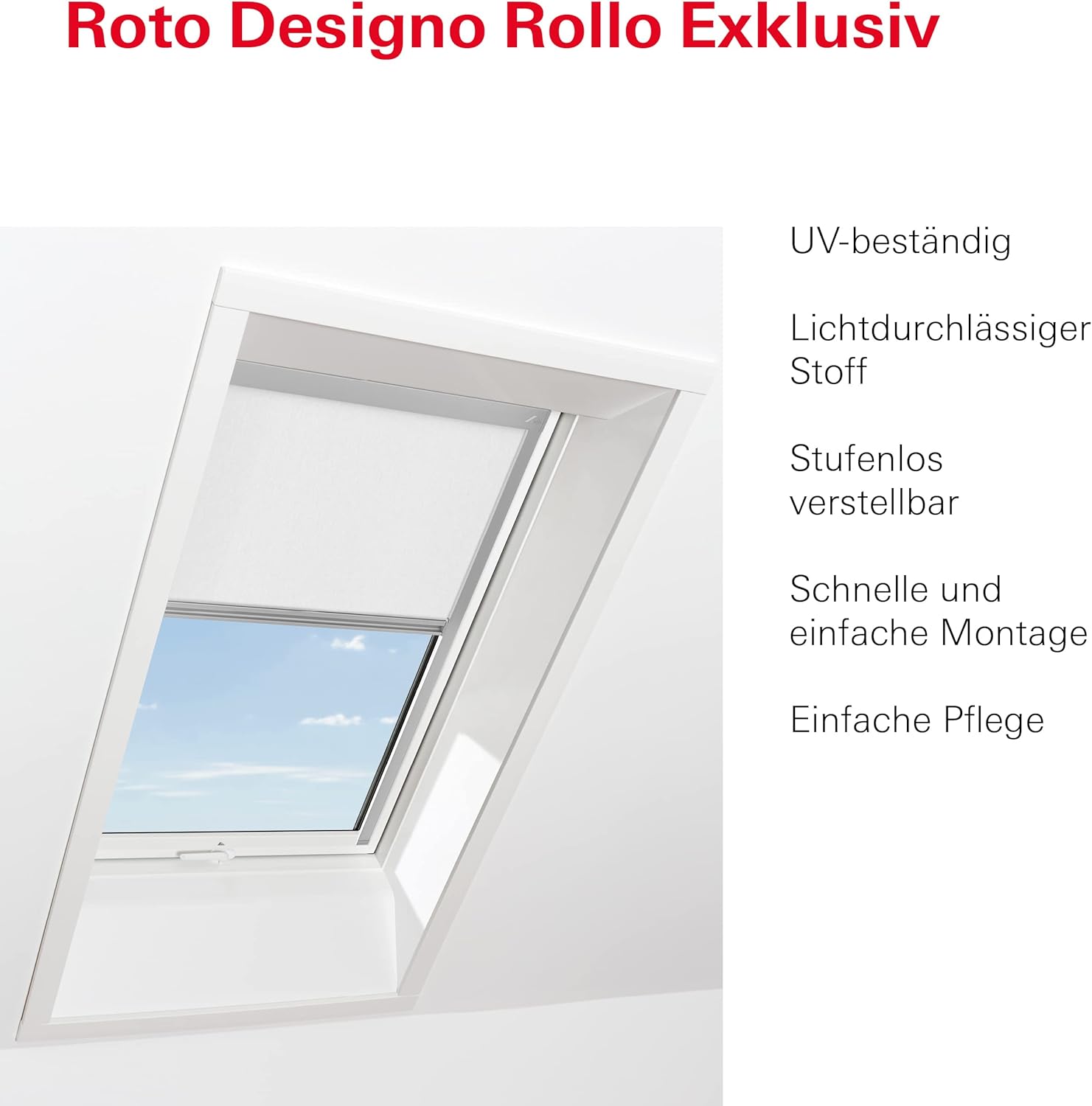 Bild von Original Roto Rollo Exclusiv ZRE für Roto Dachfenster - Führungsschiene Weiß - Manuelle Bedienung - Tageslichtrollo für Baureihe Designo R6/R8 i8 und Classic 64/84 - Größe 114/118 | 11/11 - Farbe Weiß