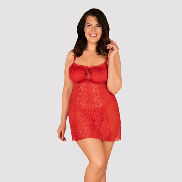 Bild von Obsessive Negligé OB Blossmina chemise & thong red - (45XL,67XL)