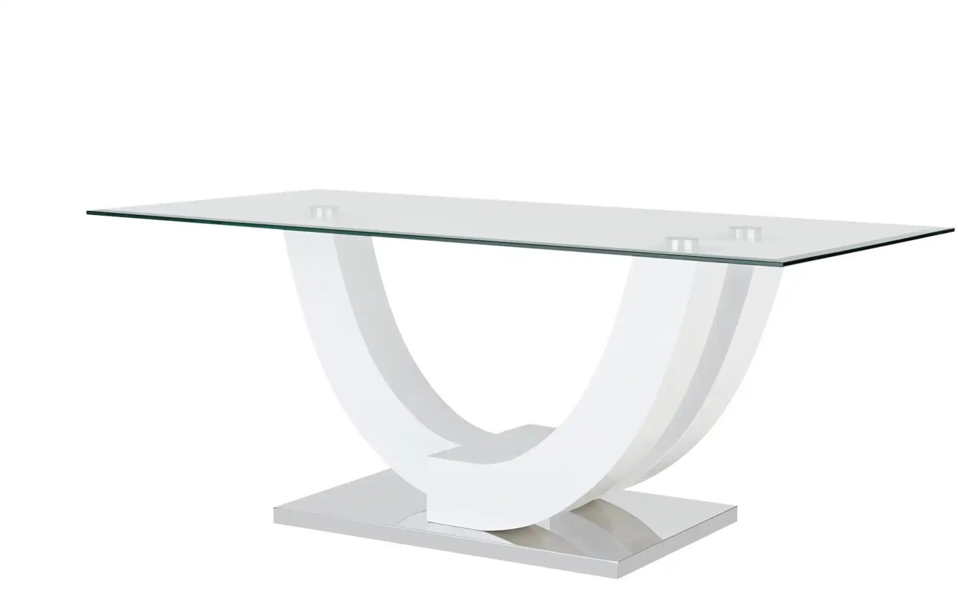 Bild von Stella Trading SWING Couchtisch Glas in Hochglanz weiß - stylisher Glastisch mit geschwungenem Gestell in U-Form für Ihren Wohnbereich - 120 x 48 x 60 cm (B/H/T)