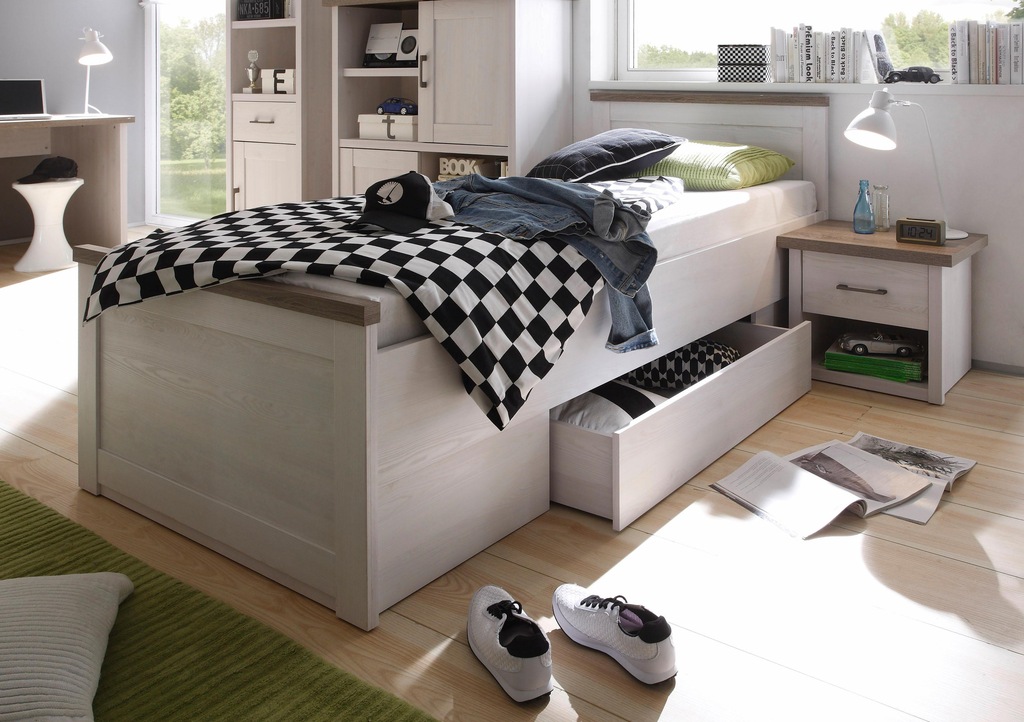 Bild von Begabino Jugendbett »Luca, Stauraumbett, Landhaus Design, 90x200cm TOPSELLER«, Kinderbett, Einzelbett, inklusive Schubkasten, Bett
