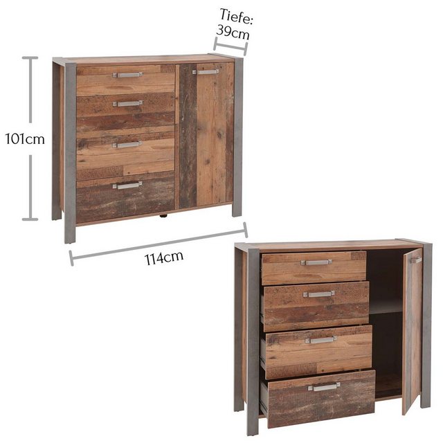 Bild von Stella Trading MICHEL Eleganter Kleiderschrank 3-türig mit viel Stauraum - Vielseitiger Schwebetürenschrank in Old Style Optik, Betonoxid - 270 x 210 x 63 cm (B/H/T)