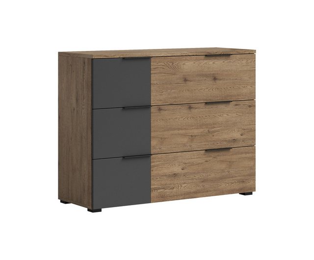 Bild von Stella Trading LINEA Moderne Schlafzimmer Kommode in Bartex Eiche Optik, Graphit - stilvolles & ausdrucksstarkes Sideboard für Ihr Schlafzimmer - 120 x 89 x 40 cm (B/H/T)