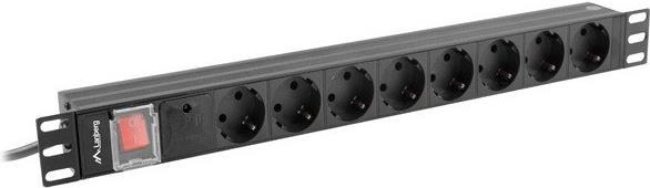 Bild von Lanberg PDU Steckdosenleiste 19 1U 8x Schuko 2m schwarz (PDU-08F-0200-BK)