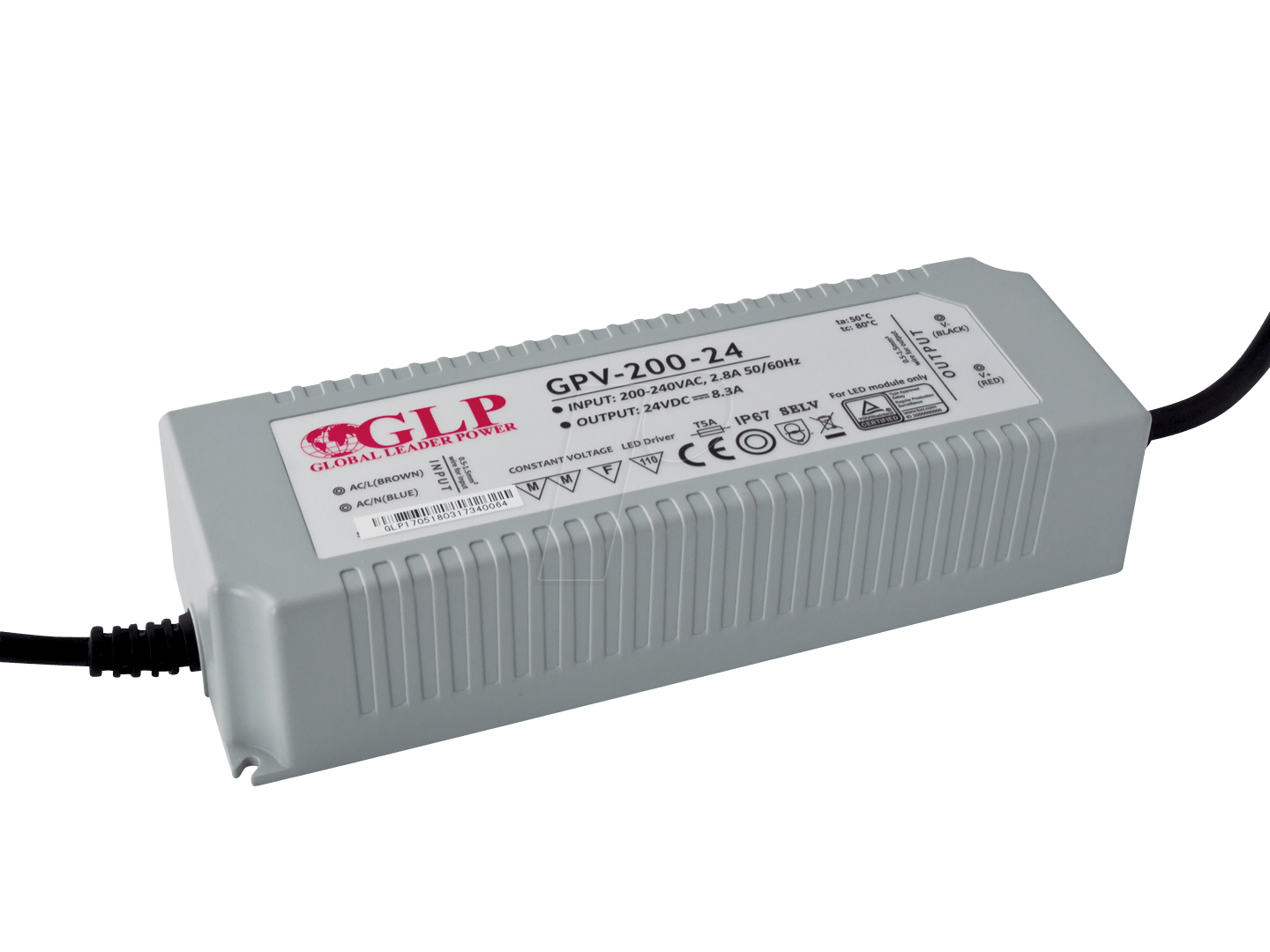 Bild von GLP GPV-200-24 - LED-Netzteil, 199,2 W, 24 V DC, 8,3 A, TÜV-geprüft, IP67