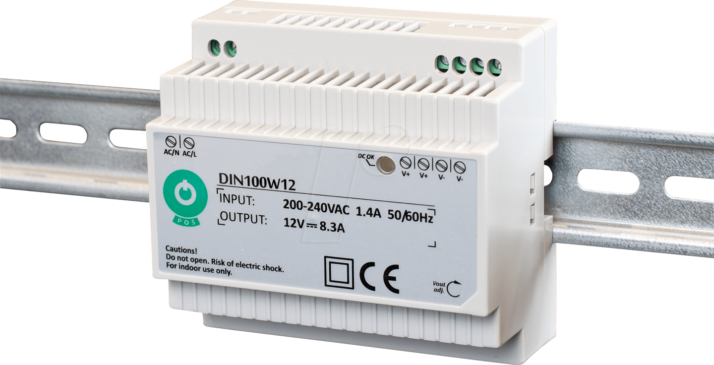 Bild von DIN100W12 - Schaltnetzteil, Hutschiene, 99,6 W, 12 V, 8,3 A