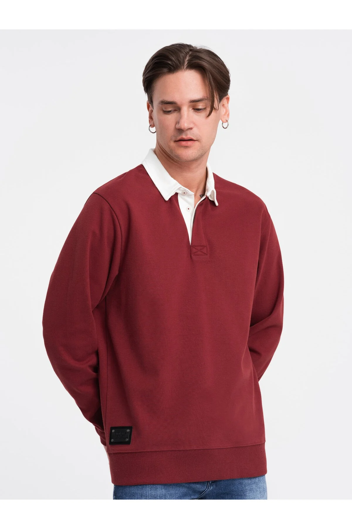 Bild von OMBRE Sweatshirt Mit Weißem Polokragen Kastanienbraun V3 M für Herren - XL