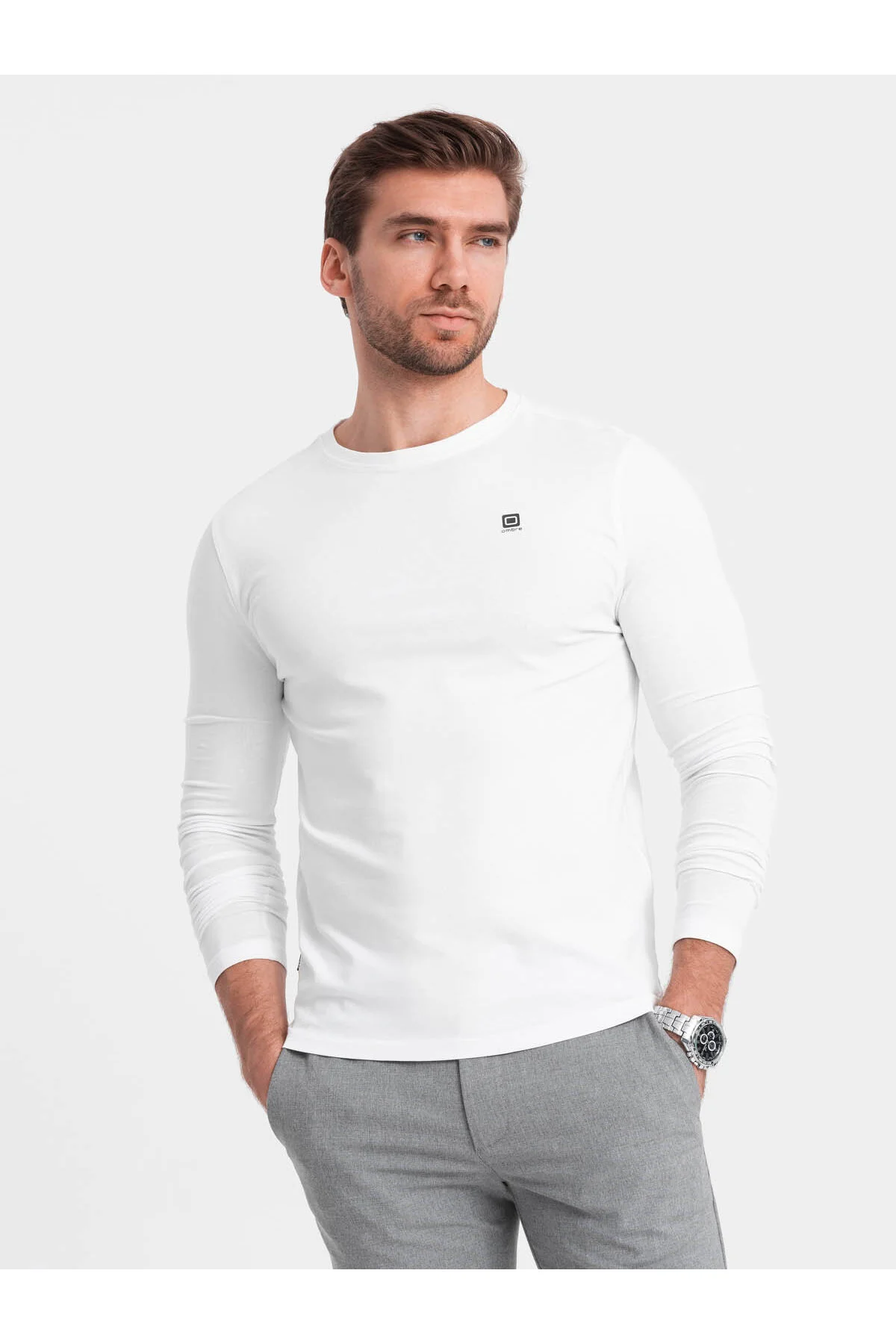 Bild von OMBRE Signature Elasthan Longsleeve Mit Rundhalsausschnitt Weiß V1 L für Herren - 2XL
