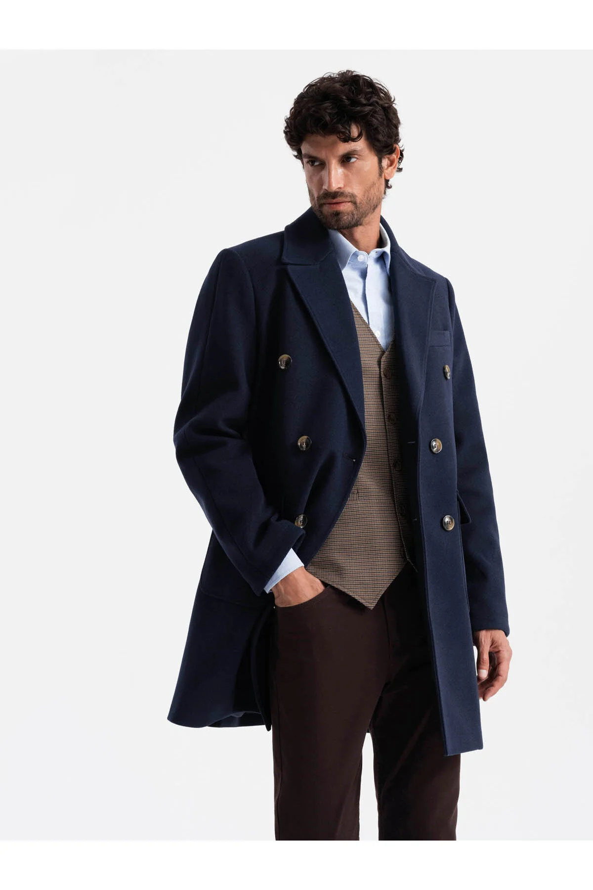 Bild von OMBRE Zweireihiger Mantel Mit Zierknöpfen Indigo V1 Xl für Herren - XL