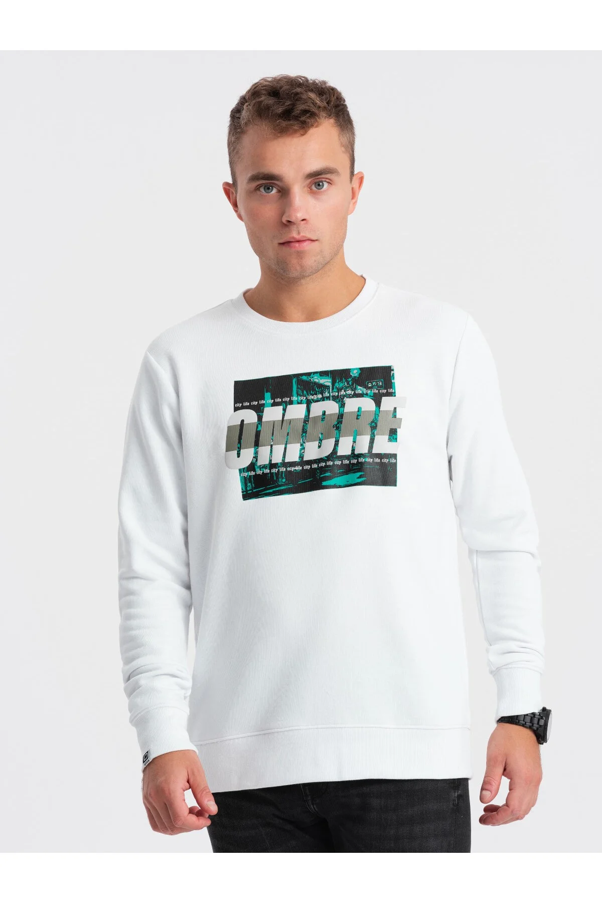 Bild von OMBRE Bedrucktes Sweatshirt Zum Überkopftragen Weiß V1 Xl für Herren - 2XL