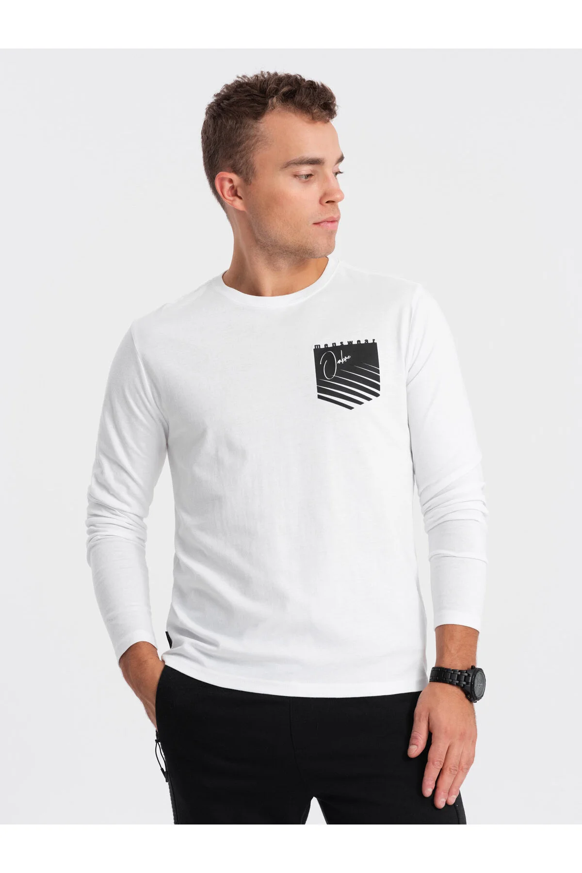 Bild von OMBRE Longsleeve Mit Taschenprint Weiß V1 S für Herren - 2XL