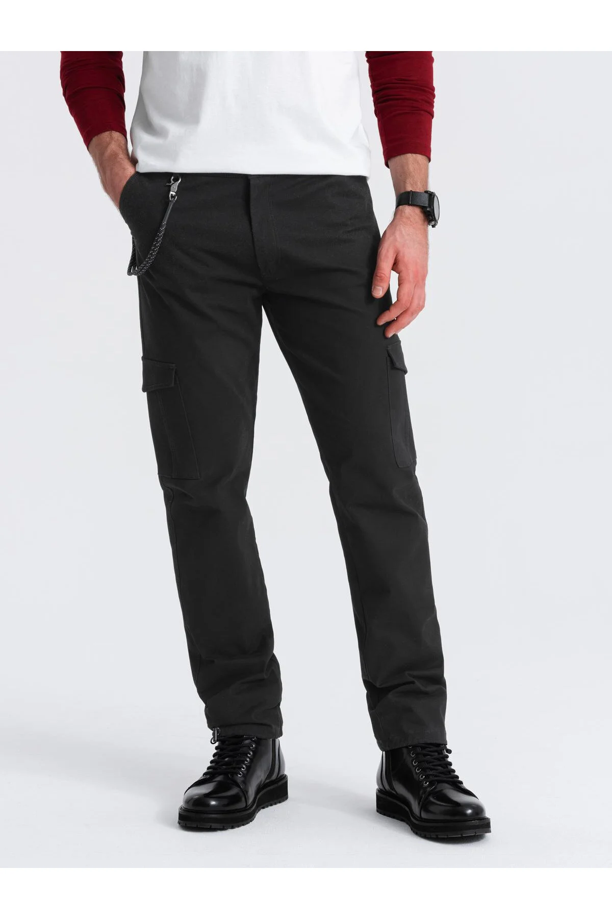 Bild von OMBRE Hose Mit Cargotaschen Und Beinsaum Schwarz V5 L für Herren - L