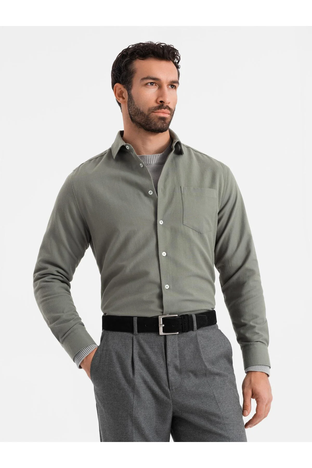 Bild von OMBRE Regular Fit Hemd Mit Tasche Khaki V4 Xl für Herren - XL
