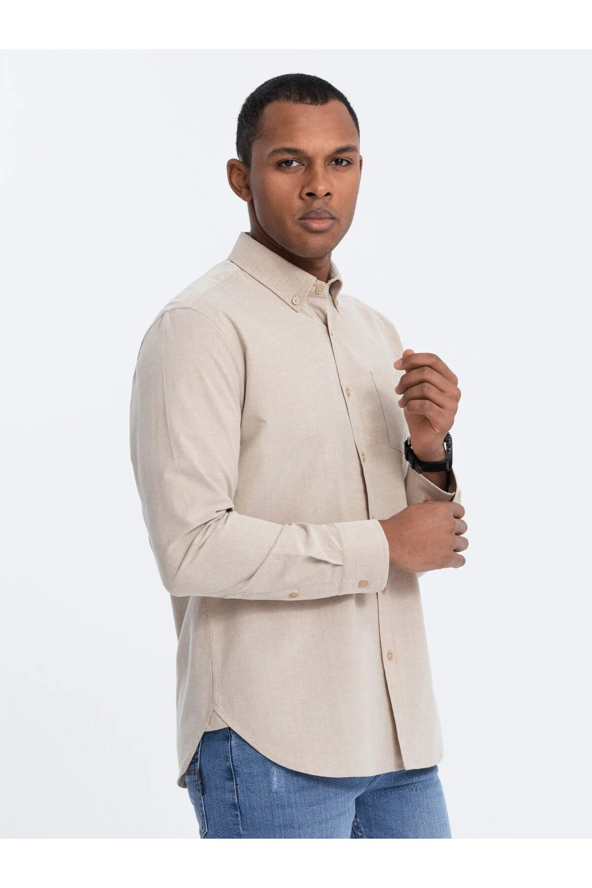 Bild von OMBRE Regular Fit Baumwollhemd Mit Tasche Beige V1 M für Herren - S